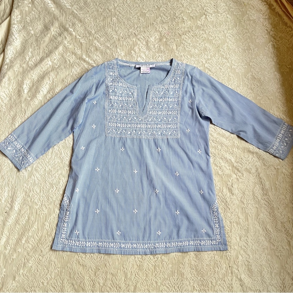 Gretchen Scott designs embroidered striped tunic